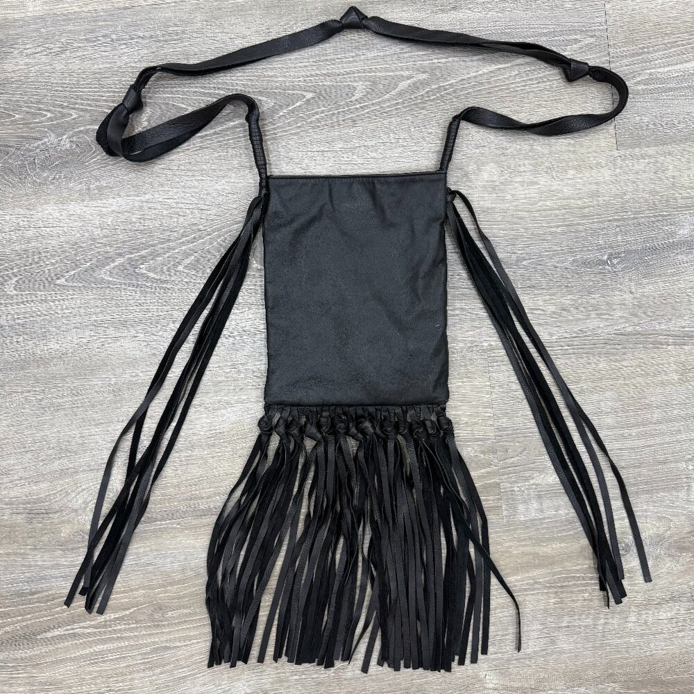 Ecote Bag Medium Black Cow Leather Crossbody Purse Boho Fringe Tassel Shoulder 2